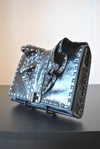 BLACK FAUX LEATHER CROSSBODY / CLUTCH BAG WITH STUDS