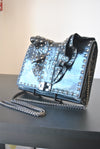BLACK FAUX LEATHER CROSSBODY / CLUTCH BAG WITH STUDS