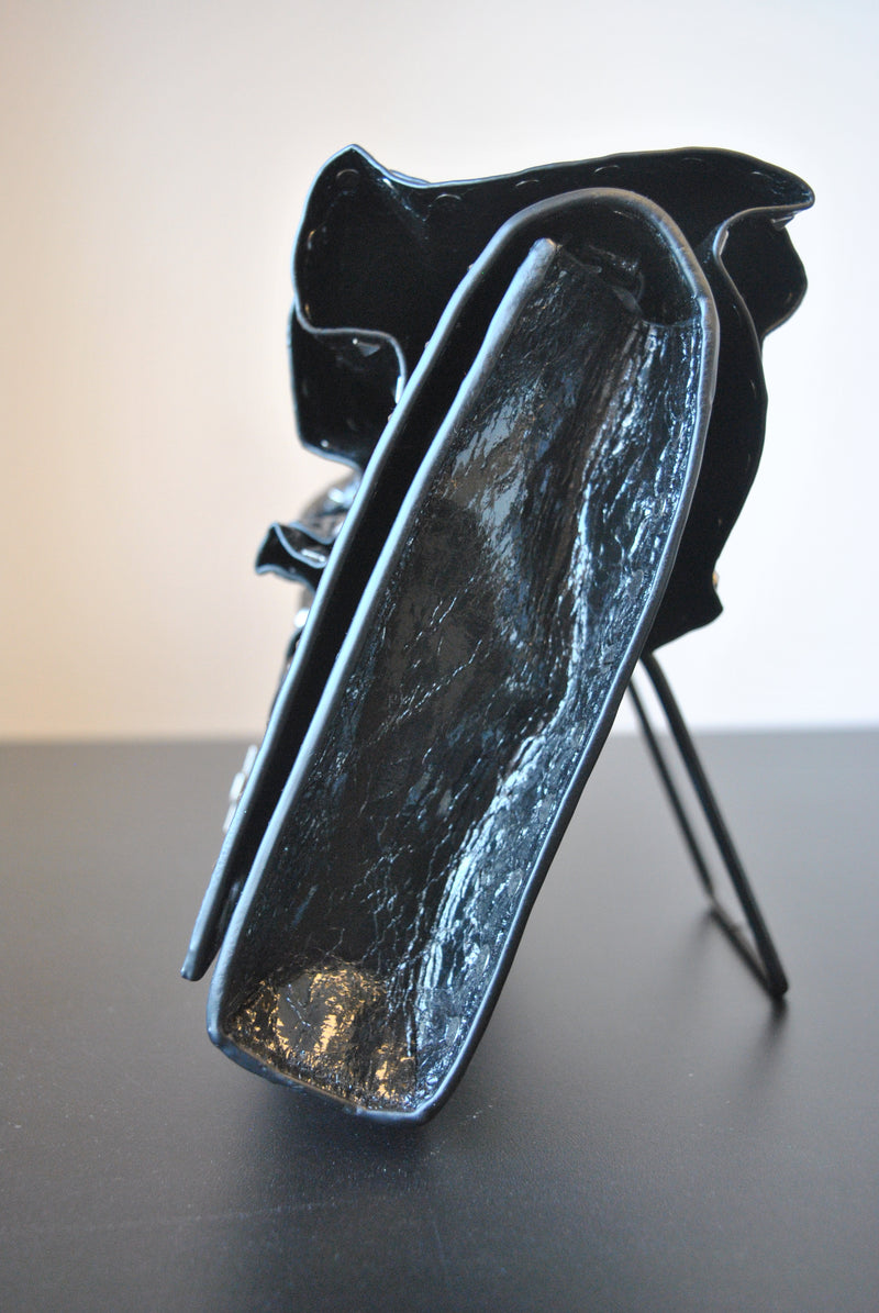 BLACK FAUX LEATHER CROSSBODY / CLUTCH BAG WITH STUDS
