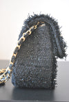 BLACK AND WHITE TWEED CROSSBODY BAG WITH PEARL DETAILS