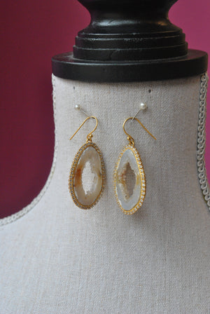 RAW AGATE SLAB AND RHINESTONES EARRINGS