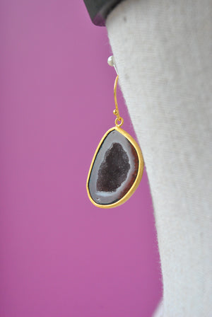 BURGUNDY AGATE STONE WITH DRUZY RAW EARRINGS