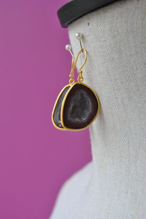 BURGUNDY AGATE STONE WITH DRUZY RAW EARRINGS
