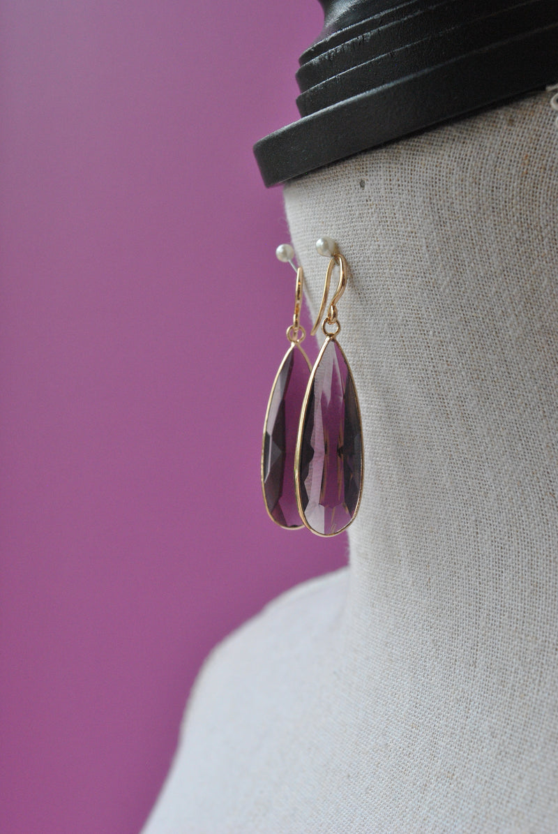 AMETHYST TEARDROP EARRINGS ON GOLD