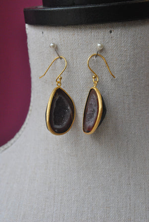 BURGUNDY AGATE STONE WITH DRUZY RAW EARRINGS
