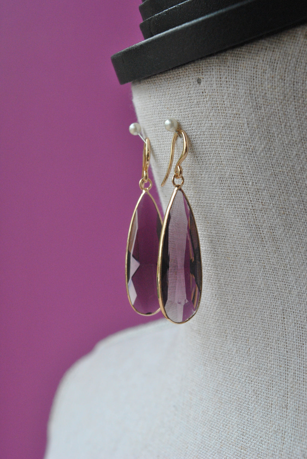 AMETHYST TEARDROP EARRINGS ON GOLD