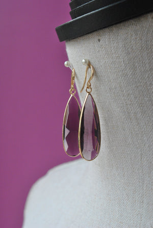 AMETHYST TEARDROP EARRINGS ON GOLD