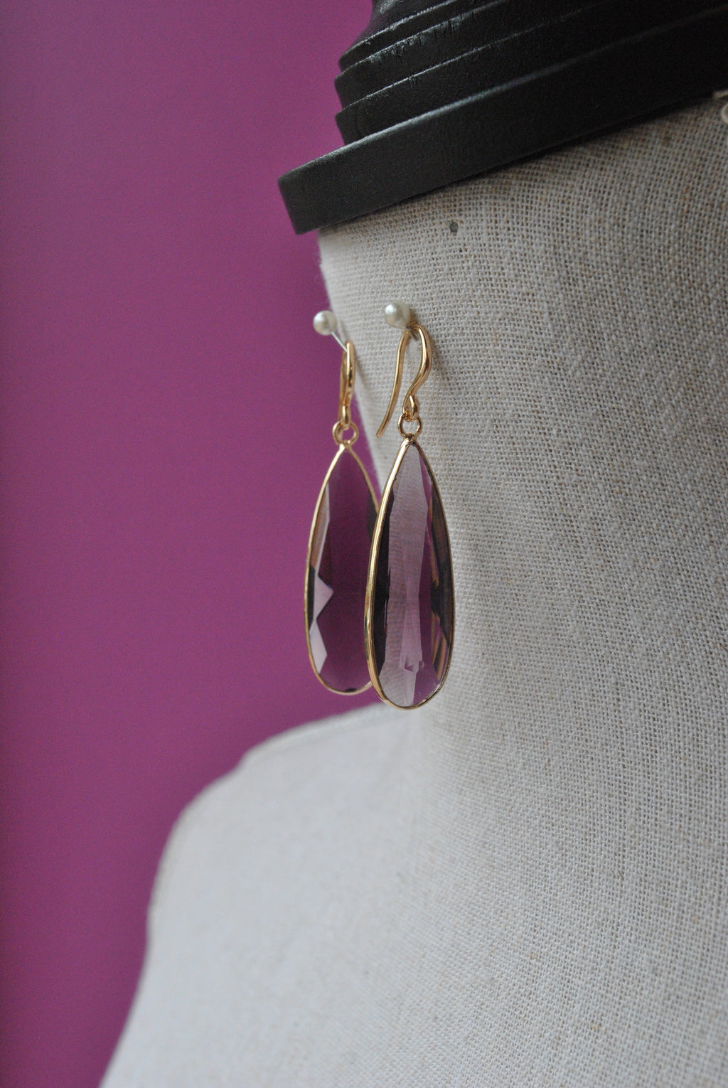 AMETHYST TEARDROP EARRINGS ON GOLD