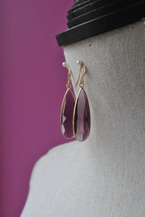 AMETHYST TEARDROP EARRINGS ON GOLD