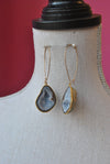 BLUE LACE AGATE WITH DRUZY RAW LONG STATEMENT EARRINGS