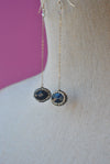 LAPIS AND SWAROVSKI CRYSTALS SILVER CHAIN LONG EARRINGS