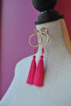 FASHION COLLECTION - HOT PINK FRINGE LONG EARRINGS