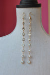 FASHION JEWELRY - CLEAR CRYSTALS ON GOLD LONG STATEMENT EARRINSG