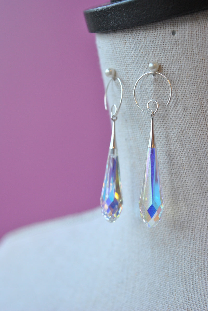CLEAR AB CUT SWAROVSKI CRYSTALS STATEMENT EARRINGS