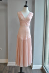 PEACH MIDI PLEATED DRESS WITH LACE DETAILS