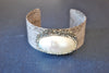 GREY ECO LEATHER CUFF WITH WHITE SHELL AND SWAROVSKI CRYSTALS