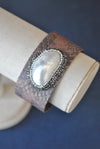BROWN ECO LEATHER CUFF WITH MOTHER OF PEARLS AND SWAROVSKI CRYSTALS