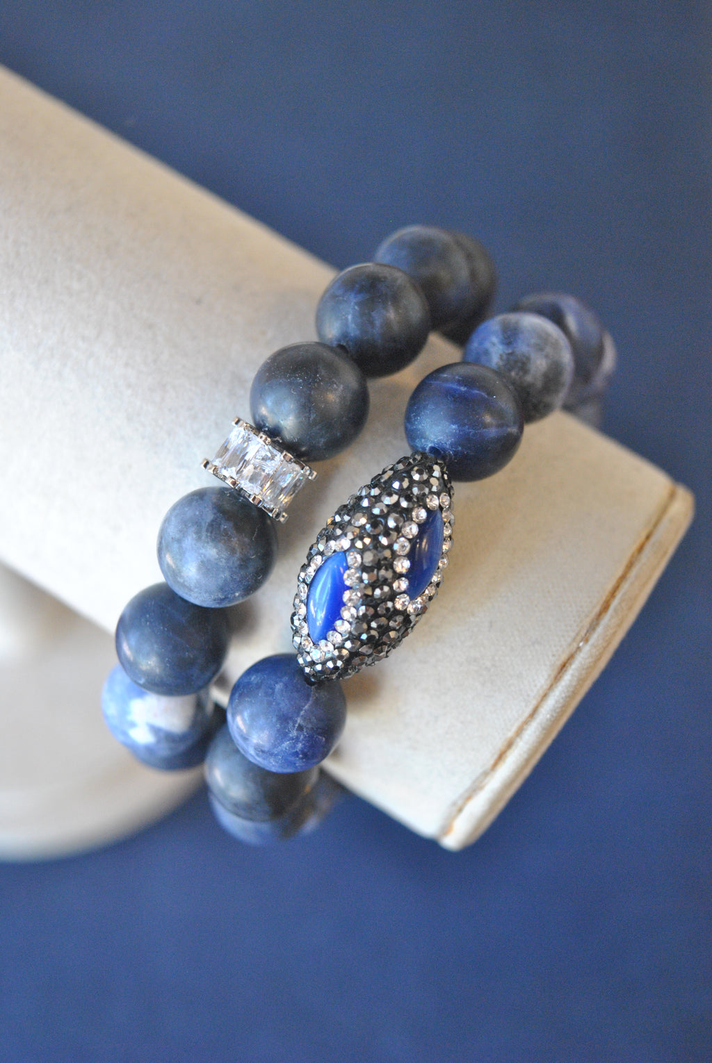 FROZEN SODALITE RHINESTONES AND SWAROVSKI CRYSTALS STRETCHY BRACELETS SET