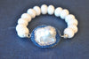 WHITE ONYX AND MOTHER OF PEARLS WITH ROYAL BLUE SWAROVSKI CRYSTALS STATEMENT BRACELET