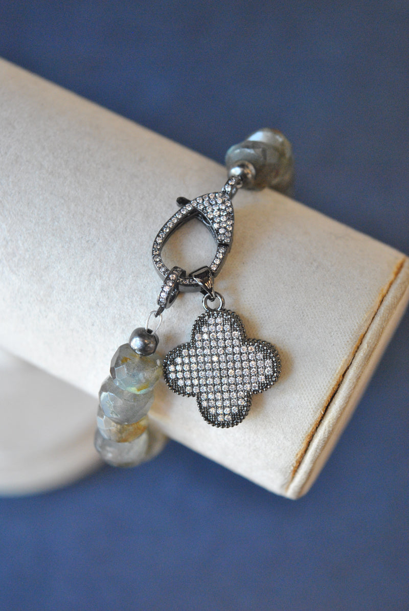 LABRADORITE AND GUNMETAL RHINESTONES CHARM BRACELET