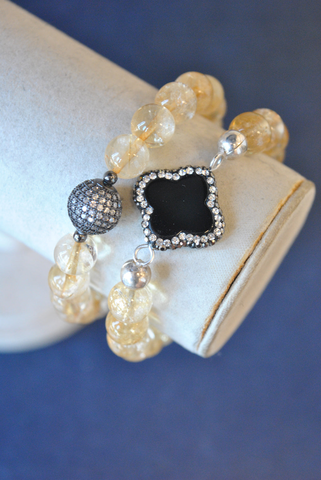 CITRINE BLACK ONYX SWAROVSKI CRYSTALS AND RHINESTONES STRETCHY BRACELETS SET