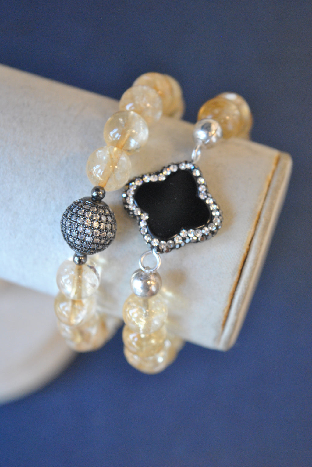 CITRINE BLACK ONYX SWAROVSKI CRYSTALS AND RHINESTONES STRETCHY BRACELETS SET