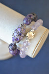 PURPLE AND LAVENDER AMETHYST WITH SWAROVSKI CRYSTALS STRETCHY BRACELETS SET