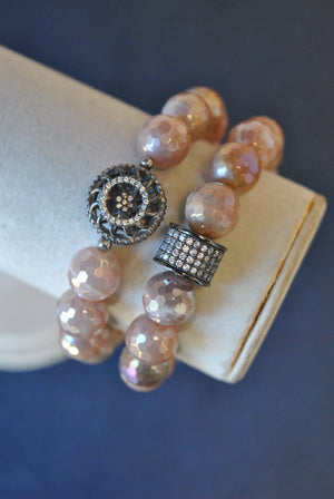 PEACH MOONSTONE STRETCHY BRACELET SET
