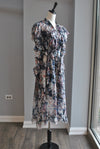 BLUE FLOWER FLOWY DRESS WITH A STATEMENT SLEEVES