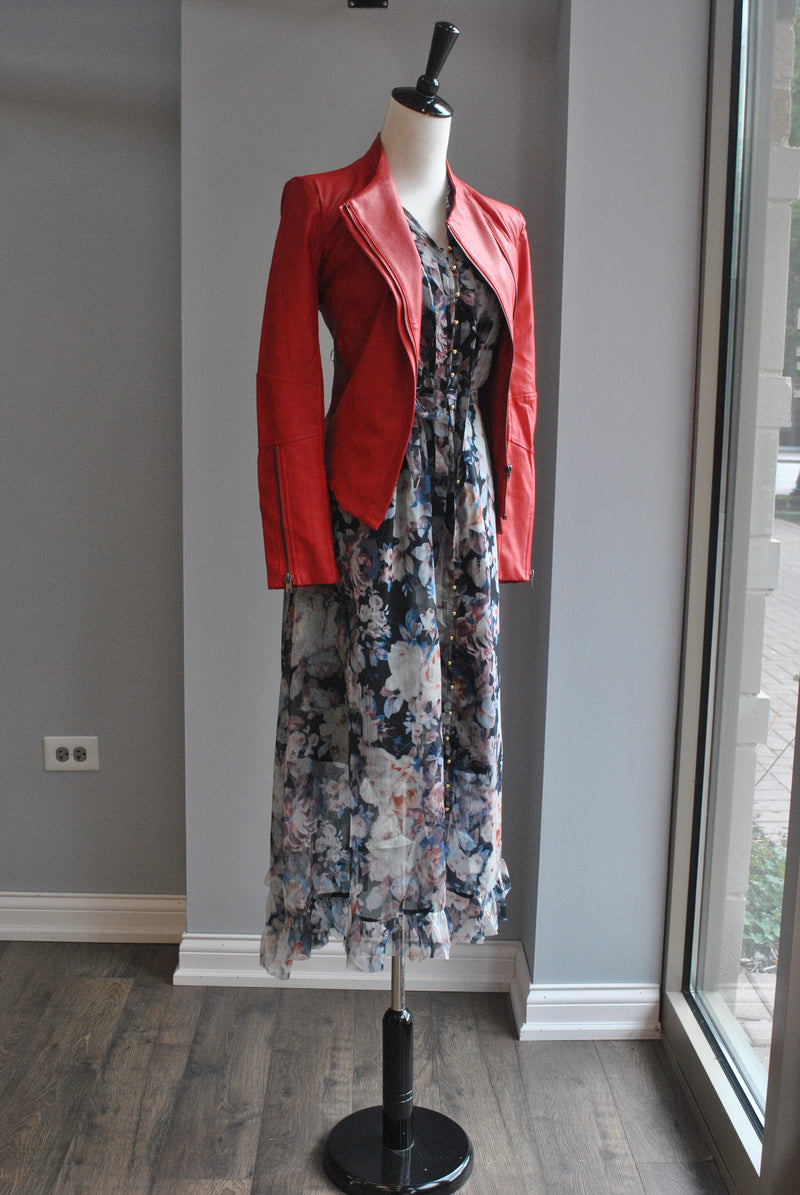 BLUE FLOWER FLOWY DRESS WITH A STATEMENT SLEEVES