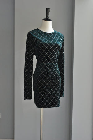EMERALD GREEN VELVET MINI DRESS WITH OPEN BACK