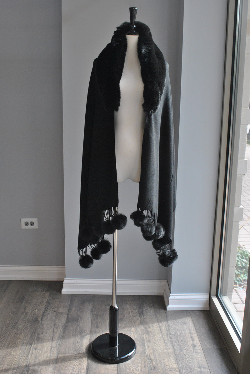 BLACK POM POM CAPE