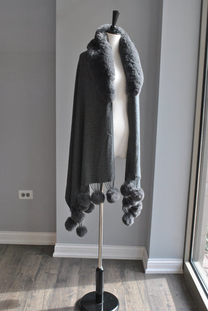 GREY POM POM CAPE