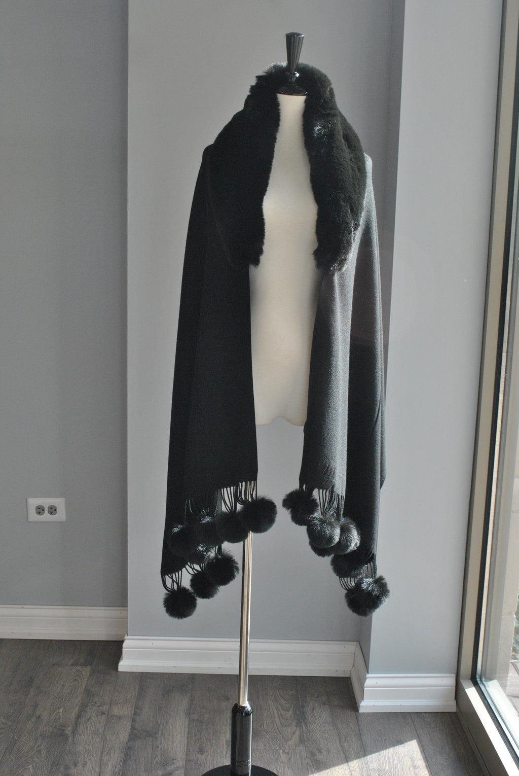 BLACK POM POM CAPE