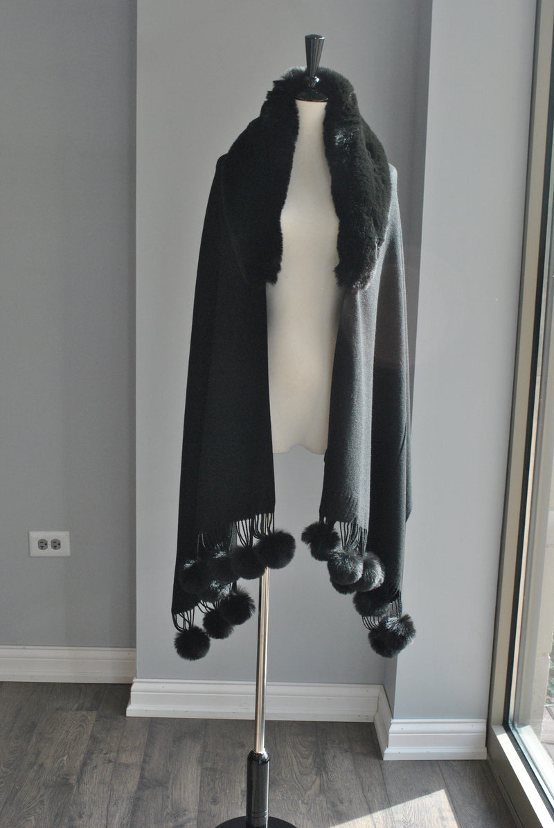 BLACK POM POM CAPE
