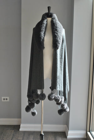 GREY POM POM CAPE