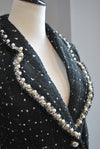 BLACK TWEED FIT JACKET WITH PEARL DETAILS