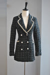 BLACK TWEED FIT JACKET WITH PEARL DETAILS