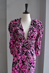 FUSCHIA PINK AND BLACK SEQUINS PARTY DRESS WITH STATEMENT SLEEVES
