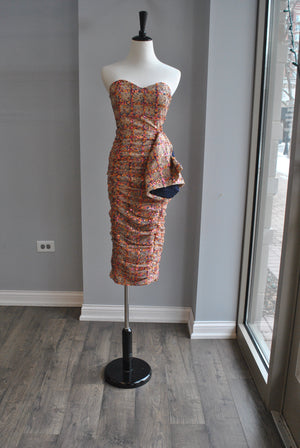 CLEARANCE - MULTICOLOR STRAPLESS SEQUIN MESH DRESS