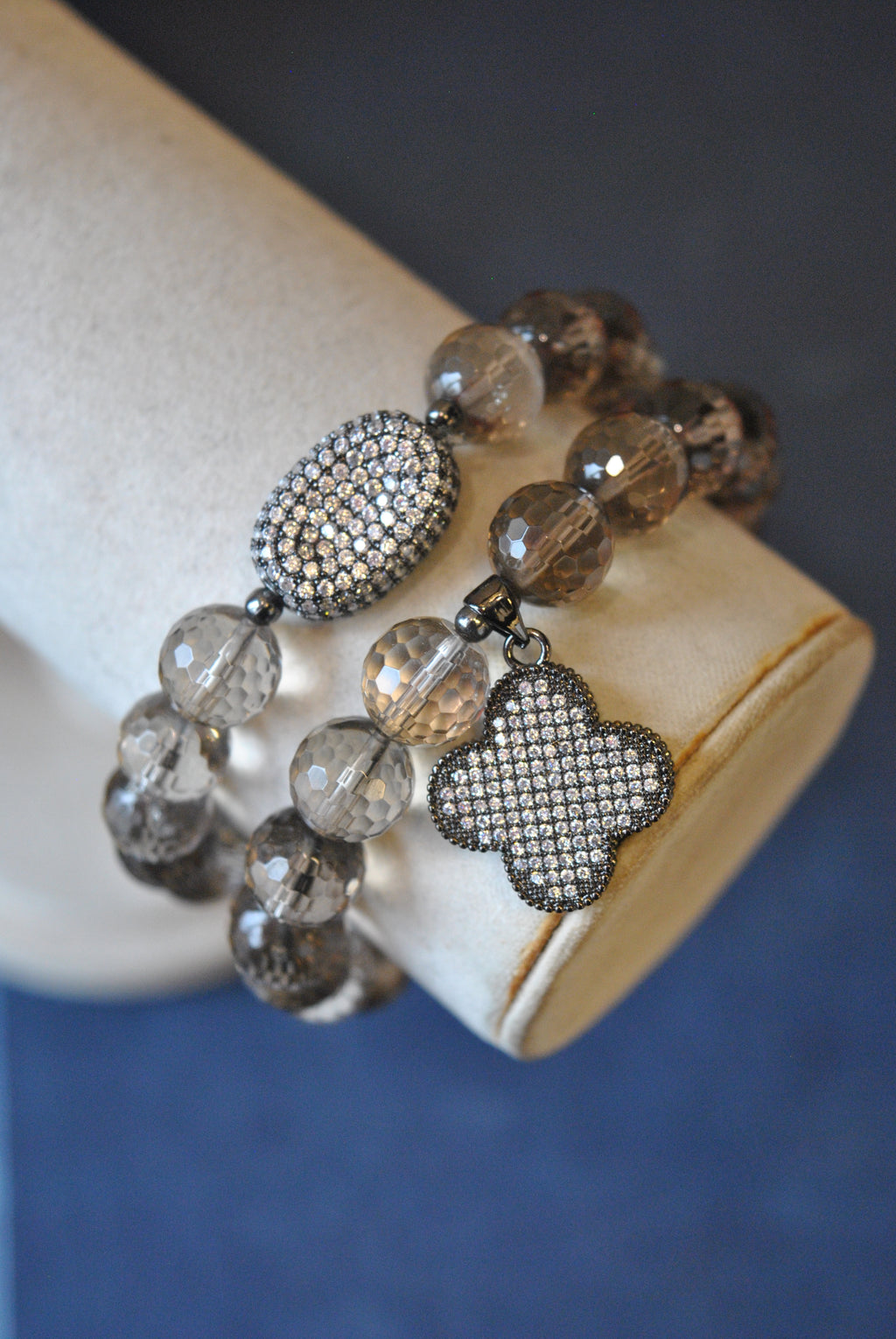 SMOKY QUARTZ STRETCHY BRACELET SET WITH CHARMS