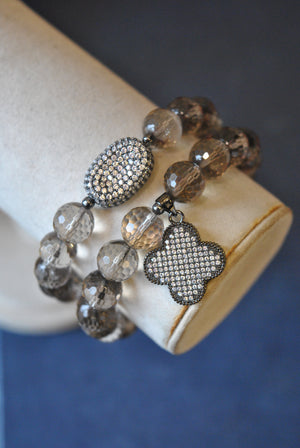 SMOKY QUARTZ STRETCHY BRACELET SET WITH CHARMS