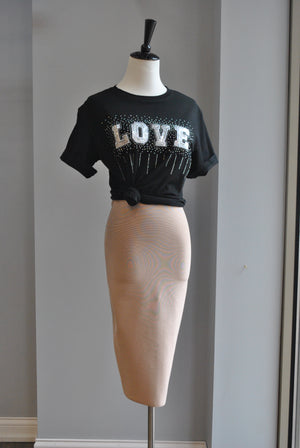 BEIGE BANDAGE PENCIL SKIRT