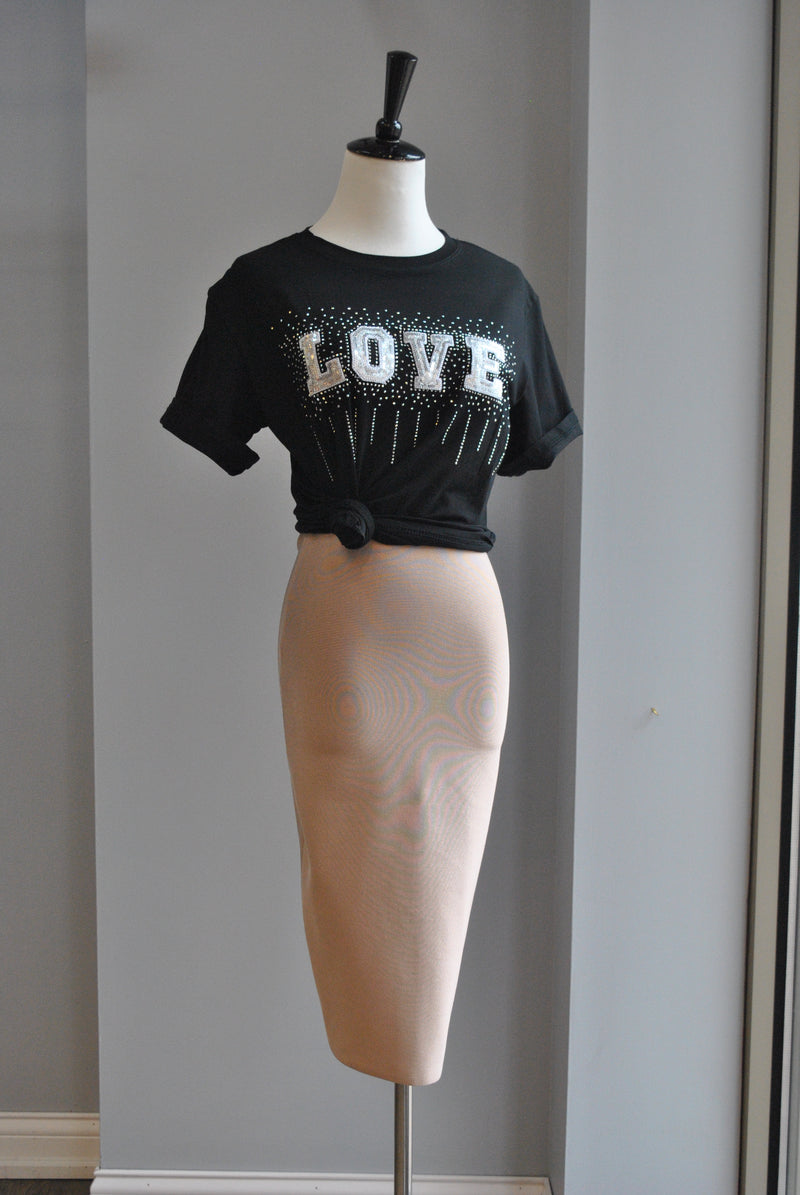 BEIGE BANDAGE PENCIL SKIRT