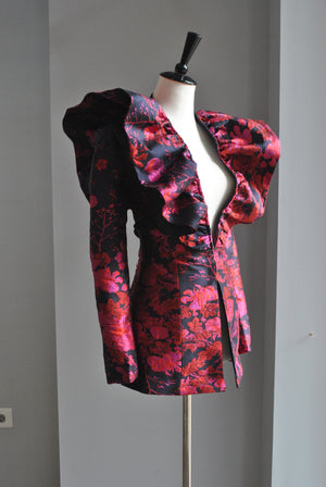 NAVY AND RED STATEMENT JACKET AND CROPPED PANTS SET