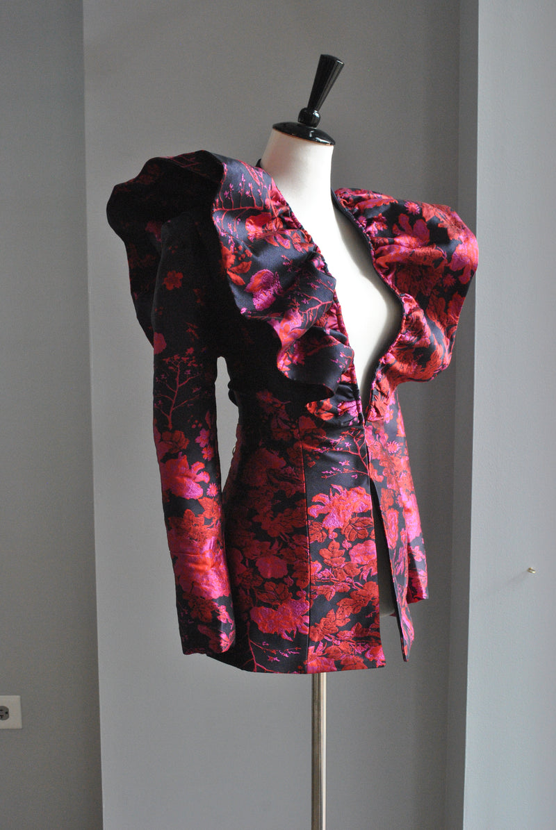 NAVY AND RED STATEMENT JACKET AND CROPPED PANTS SET