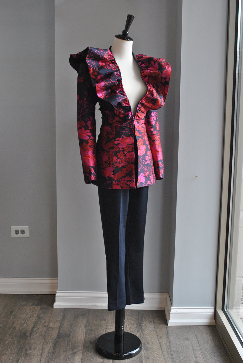 NAVY AND RED STATEMENT JACKET AND CROPPED PANTS SET