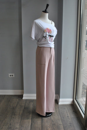 BLUSH PINK HIGH WAISTED FLAIR PANTS