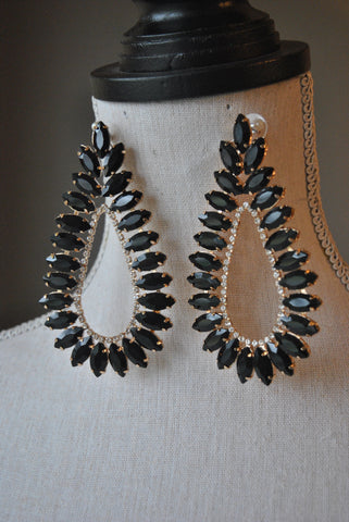 BLACK RAW AGATE WITH DRUZY ON GOLD STATEMENT EARRINGS