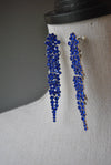 BLUE SAPPHIRE AND SWAROVSKI CRYSTALS CHAIN LONG DROP EARRINGS
